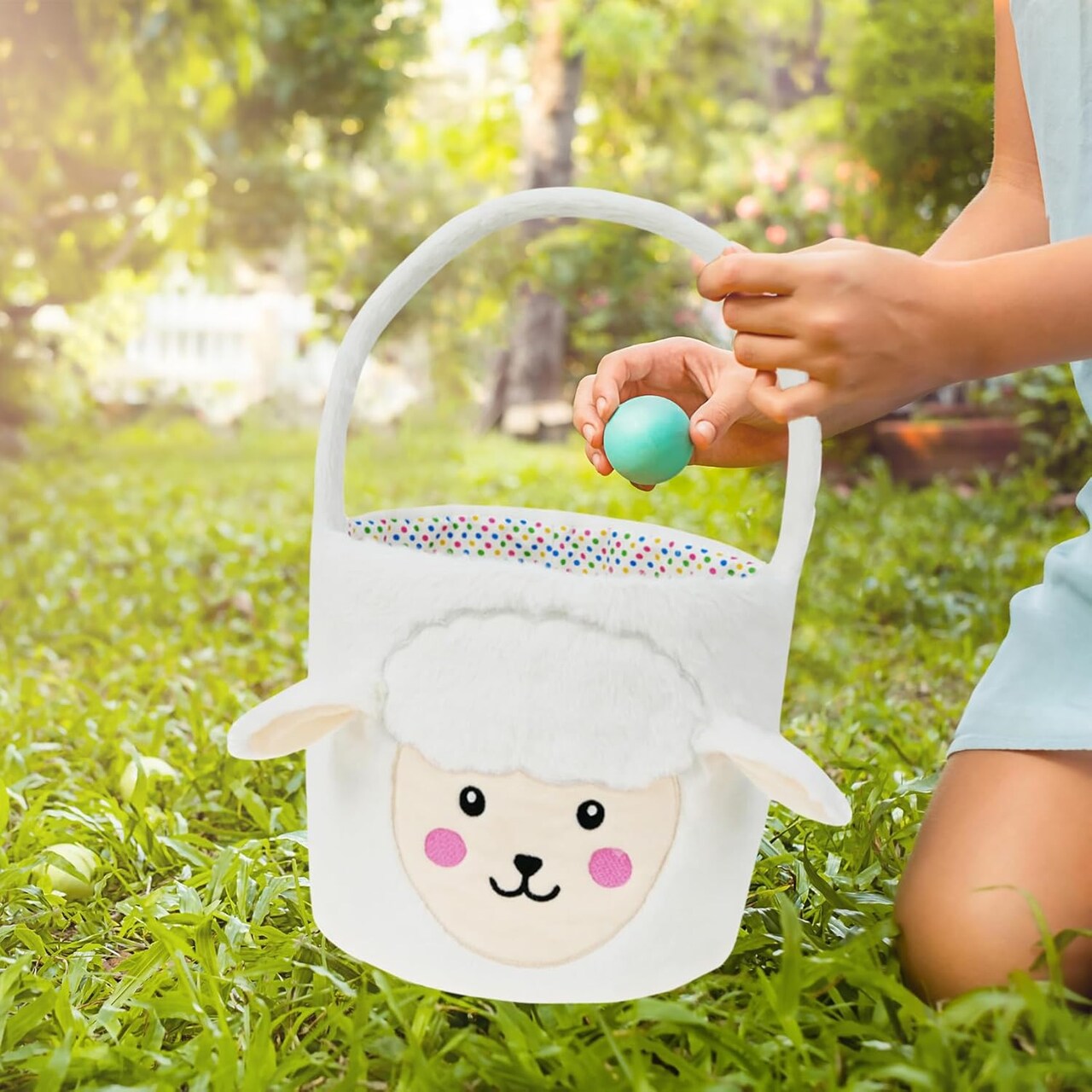 Set of 2pcs, Dia 7.9" * H 15.7", Plush Bunny&Lamb Baskets Easter Basket Easter Egg Hunting Basket Easter Decorations Party Supplies Eggs Gifts Storage